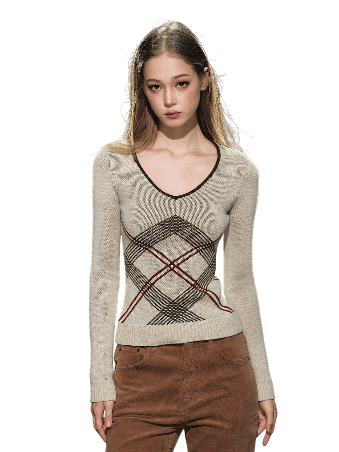 Vintage Check Contrast Slim-Fit Knit Crewneck