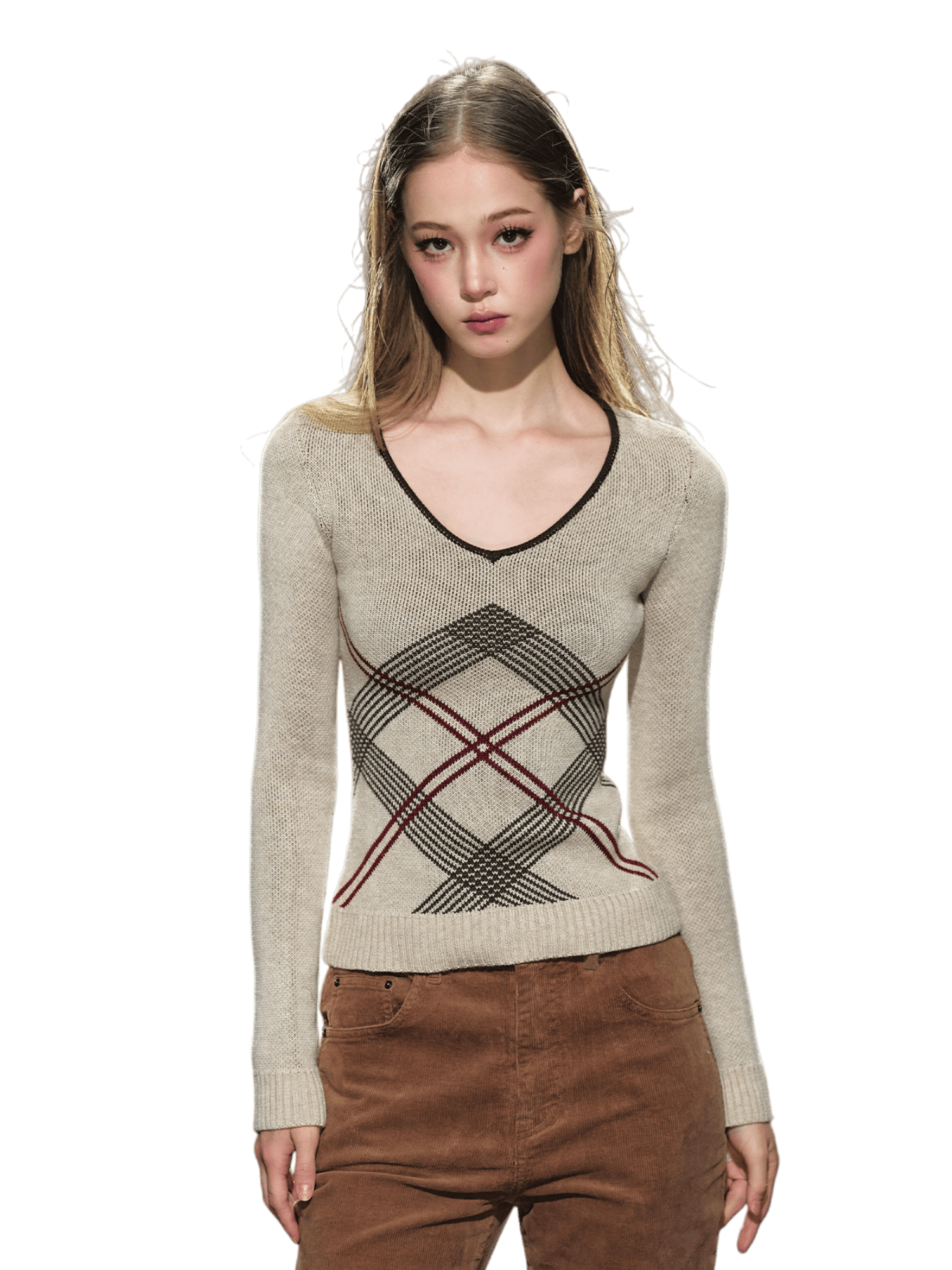 Vintage Check Contrast Slim-Fit Knit Crewneck