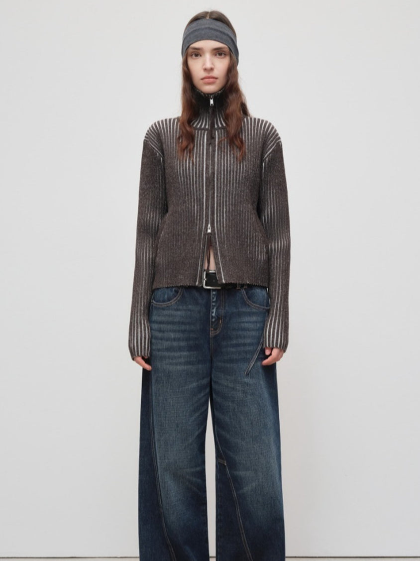 Retro Lyocell Wool Mandarin Collar Knit Cardigan