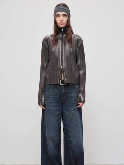 Retro Lyocell Wool Mandarin Collar Knit Cardigan