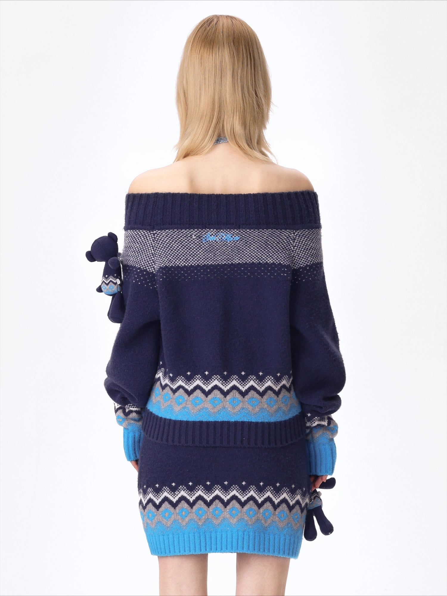 Fair Isle Off-Shoulder Knit Sweater