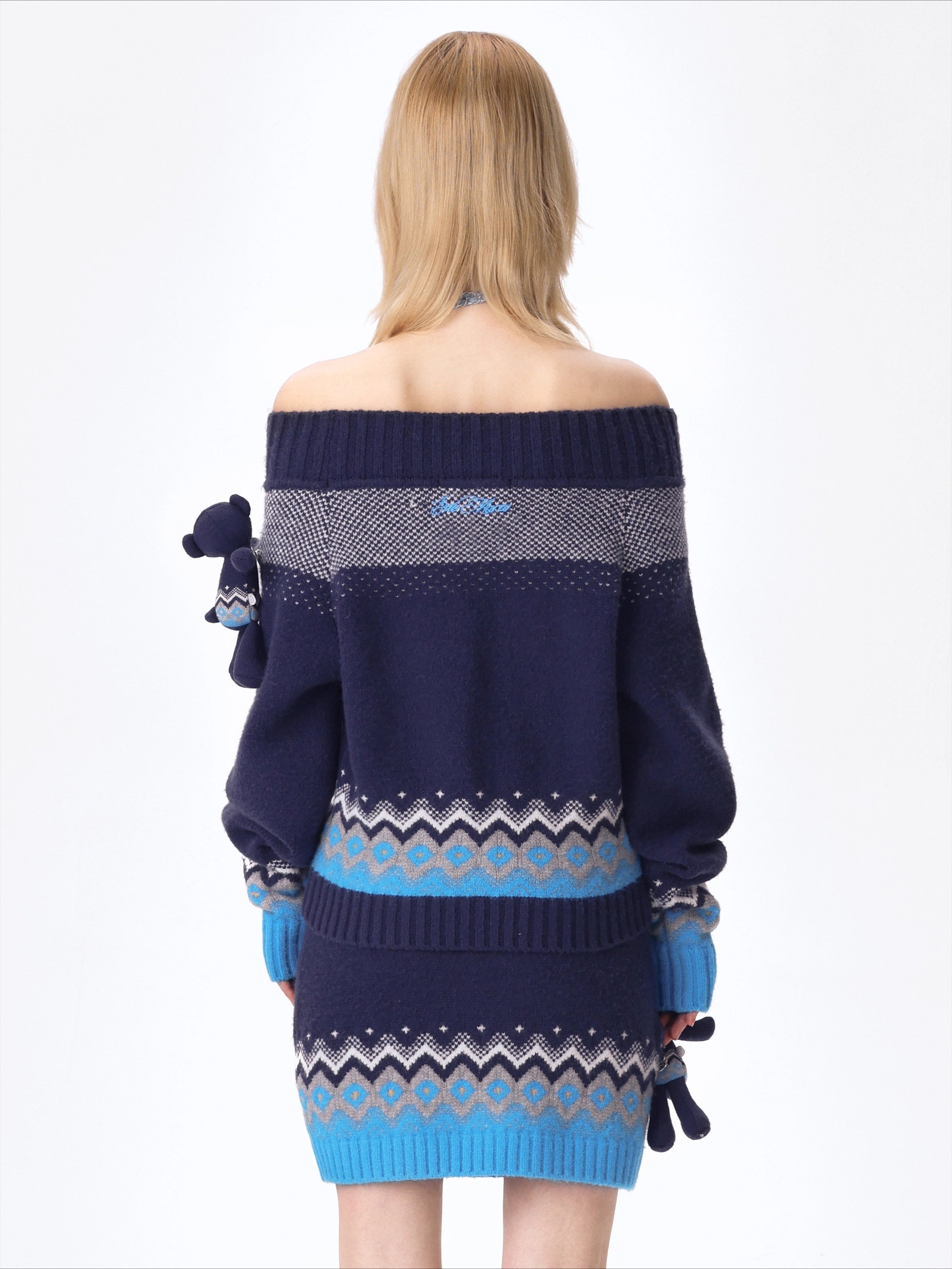 Fair Isle Off-Shoulder Knit Sweater