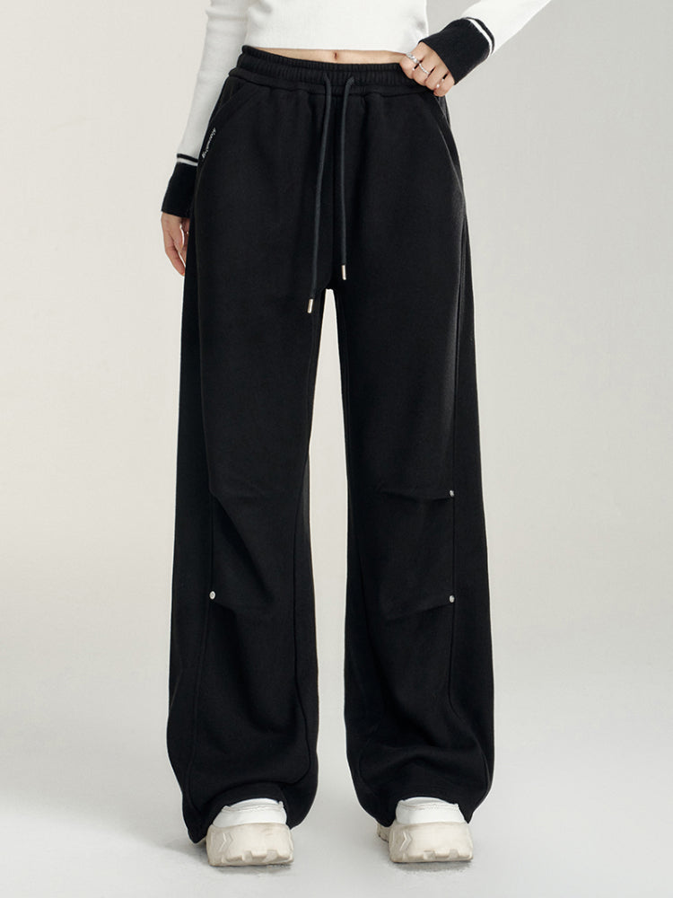 Pleated Fleece-Lined Wide-Leg Pants