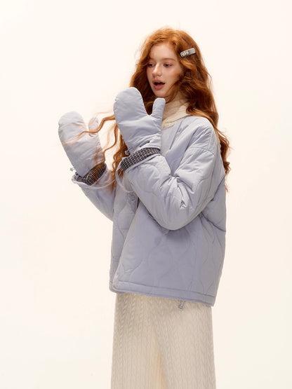 Vintage Blue Plaid Reversible Padded Jacket Set