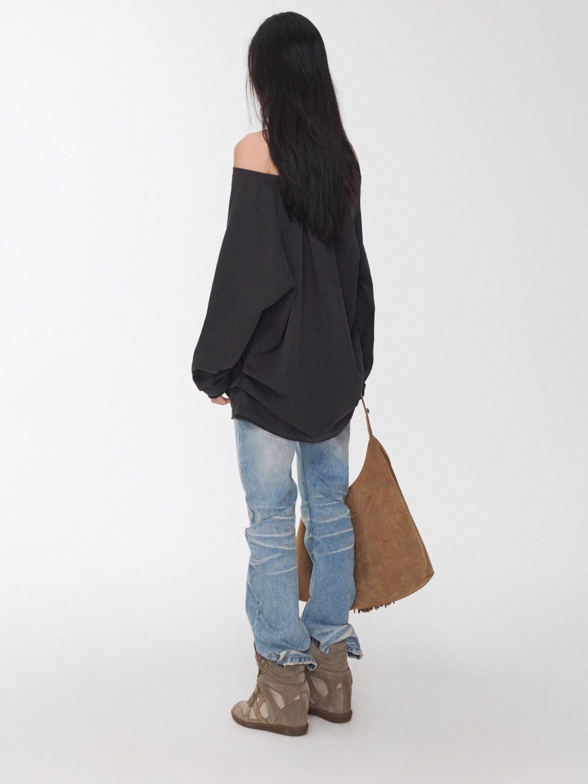 Rhinestone Shoulder-Tie Oversized Sweatshirt