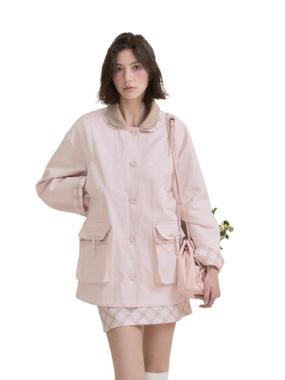 Pink Plaid Reversible Trench Coat