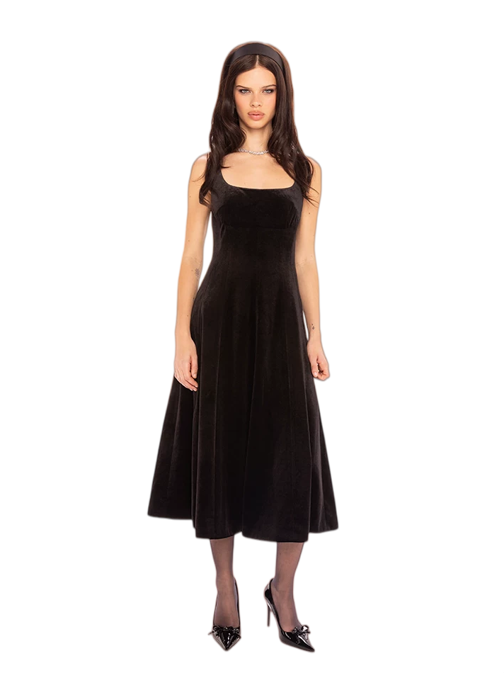 Velvet Strap Fit-and-Flare Mini Dress