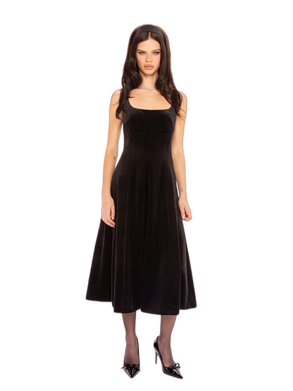Velvet Strap Fit-and-Flare Mini Dress
