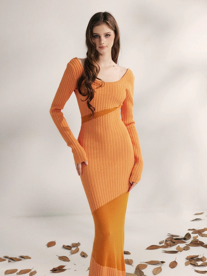 Autumn Weave Knit Panel Waist Dress