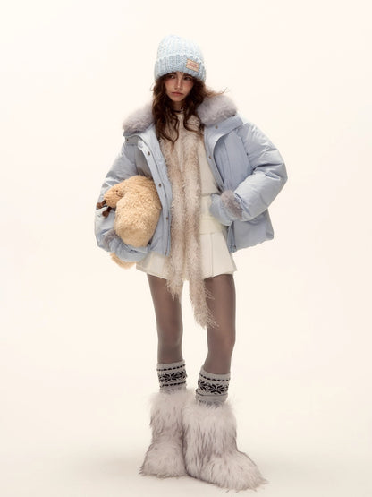 Fur-Collar Short Down Puffer Jacket