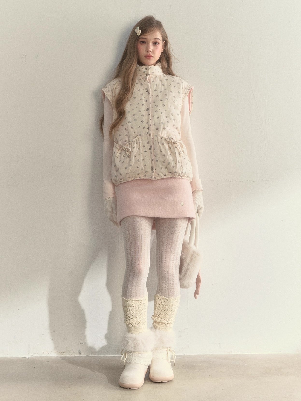 Pink Detachable-Sleeve Corduroy Floral Reversible Jacket