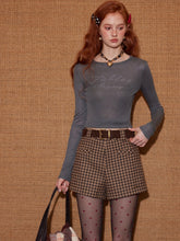 Cross-Stitch Print Ruffled Trim Fitted T-Shirt - CHINASQUAD