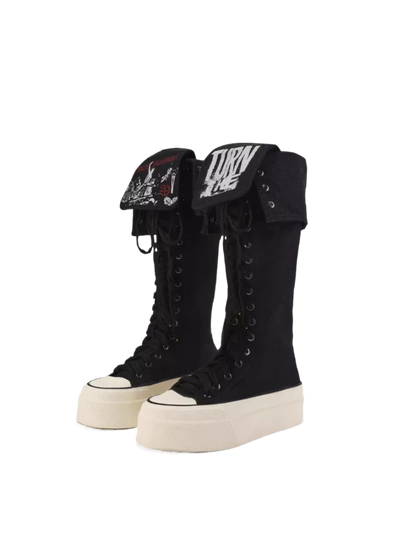 Reversible Tongue Graphic Canvas Boots