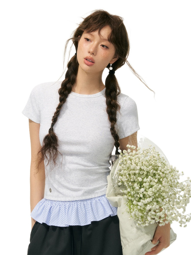 Fake Two-Piece Patchwork Puff Sleeve