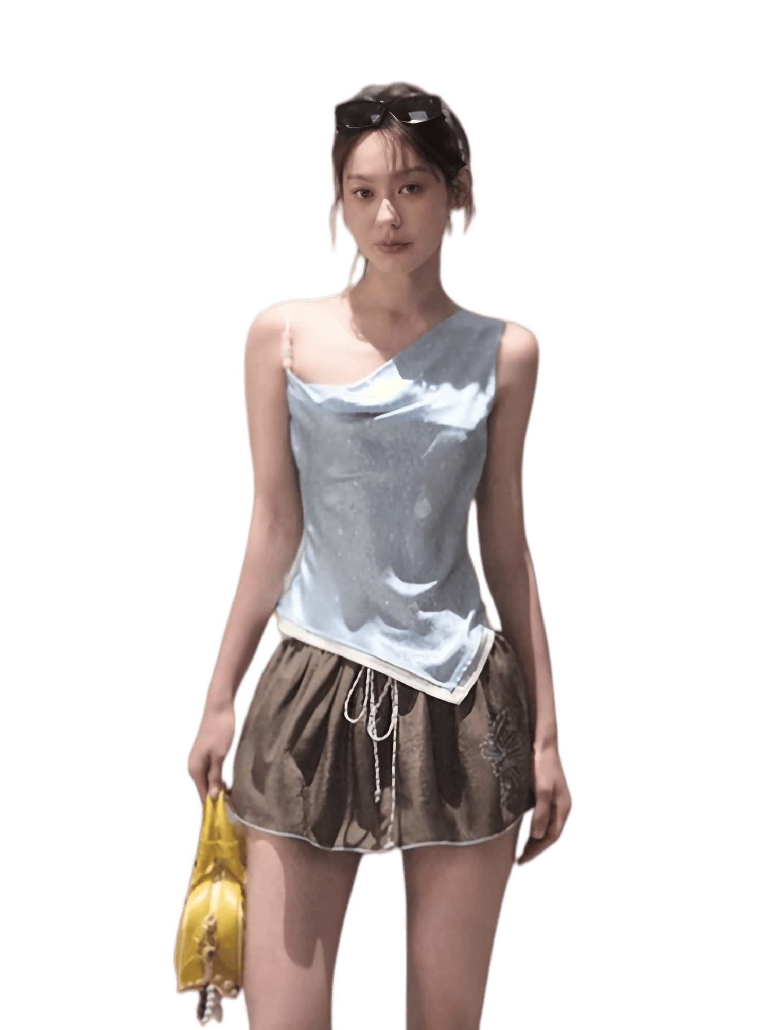 Asymmetrical Polka Dot Waist-Cinched Camisole