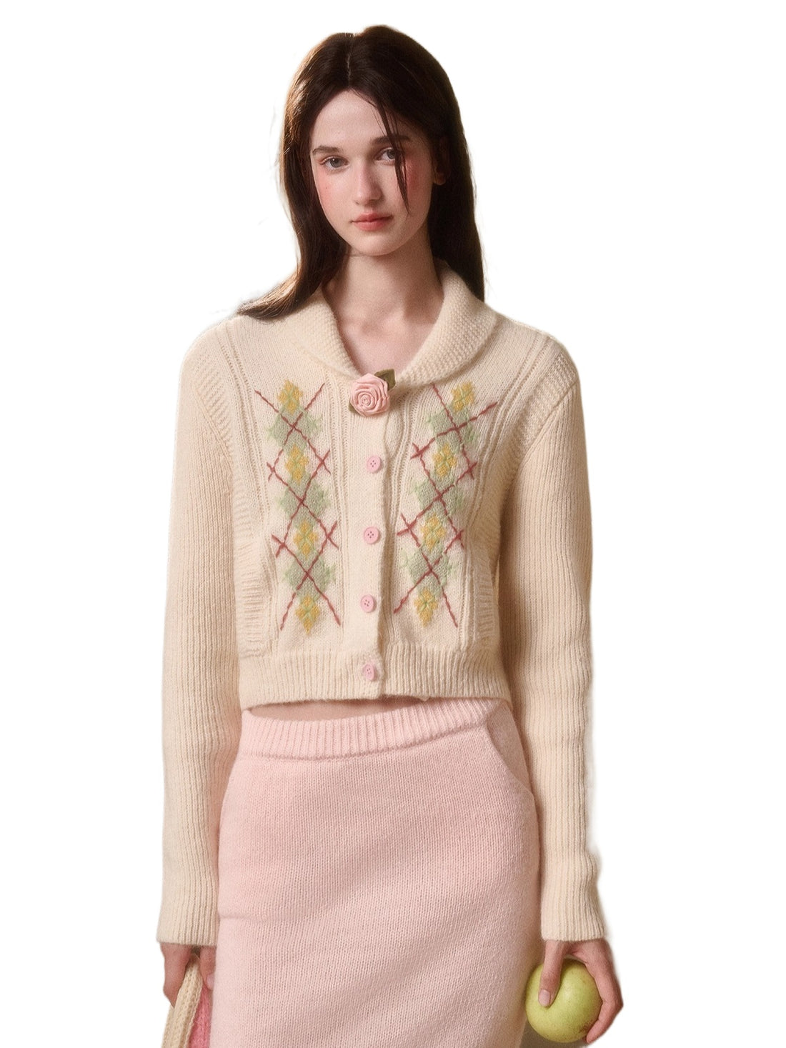 Cosagach Cream Wool Knit Cardigan &amp; Skirt Set
