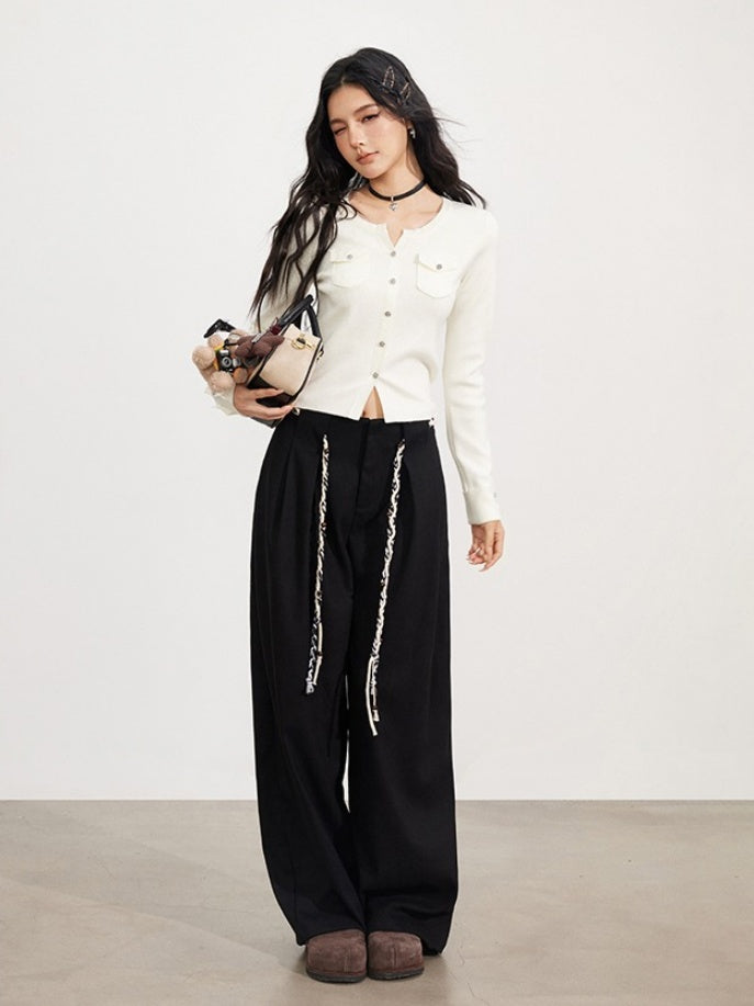 Wool-Blend Belted Wide-Leg Pants