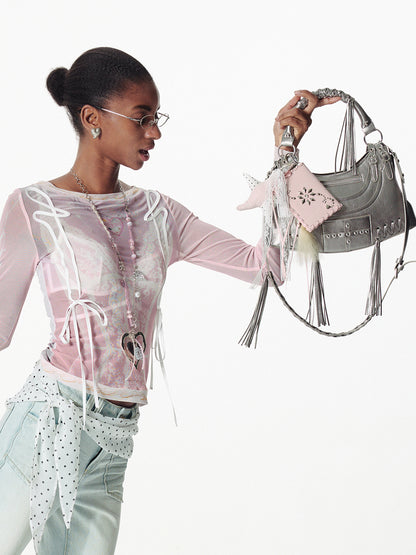 Contrast Star Heart Braided Bag - hanging Necklace