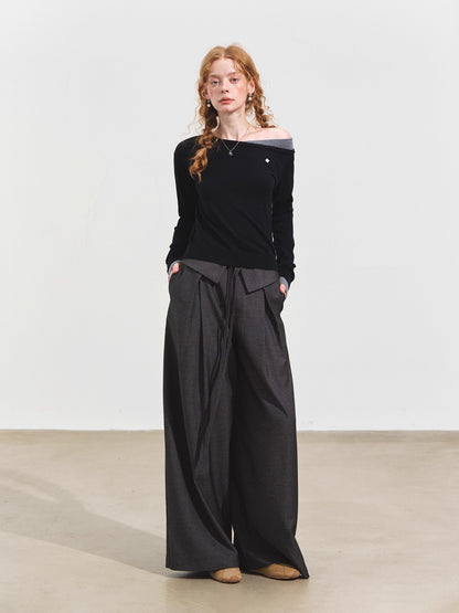 Contrast Asymmetric Layered-Look Sweater