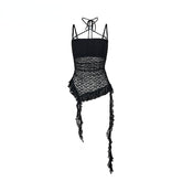 Black Lace Mesh Asymmetrical Tank Top - CHINASQUAD