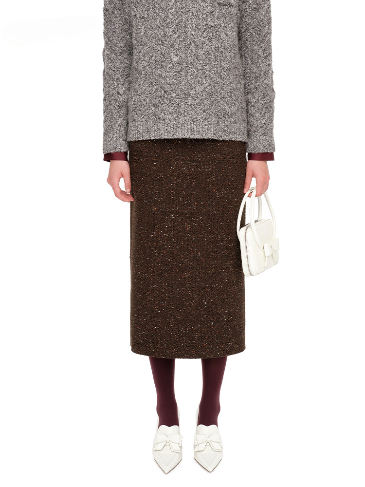 Brown Slim-Fit Straight Skirt