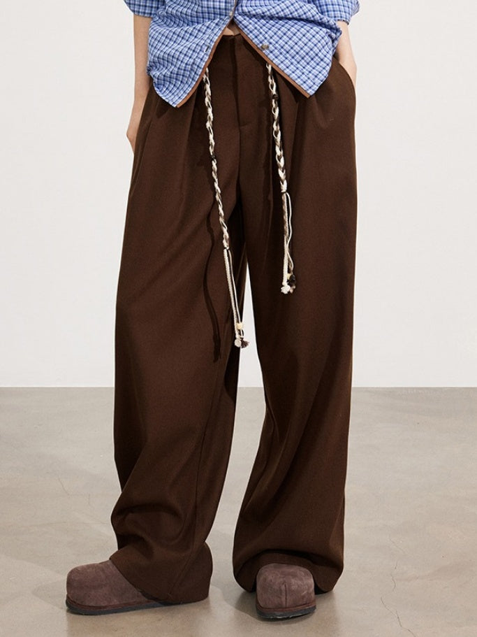 Wool-Blend Belted Wide-Leg Pants