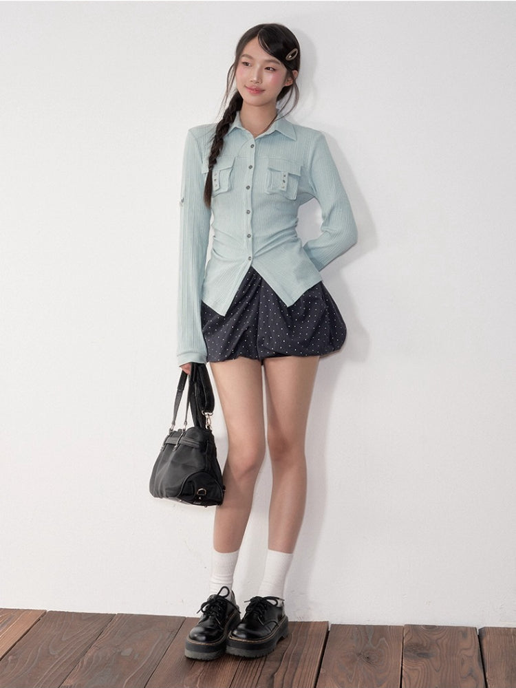 Striped Rivet 3D Pocket Fitted Shirt