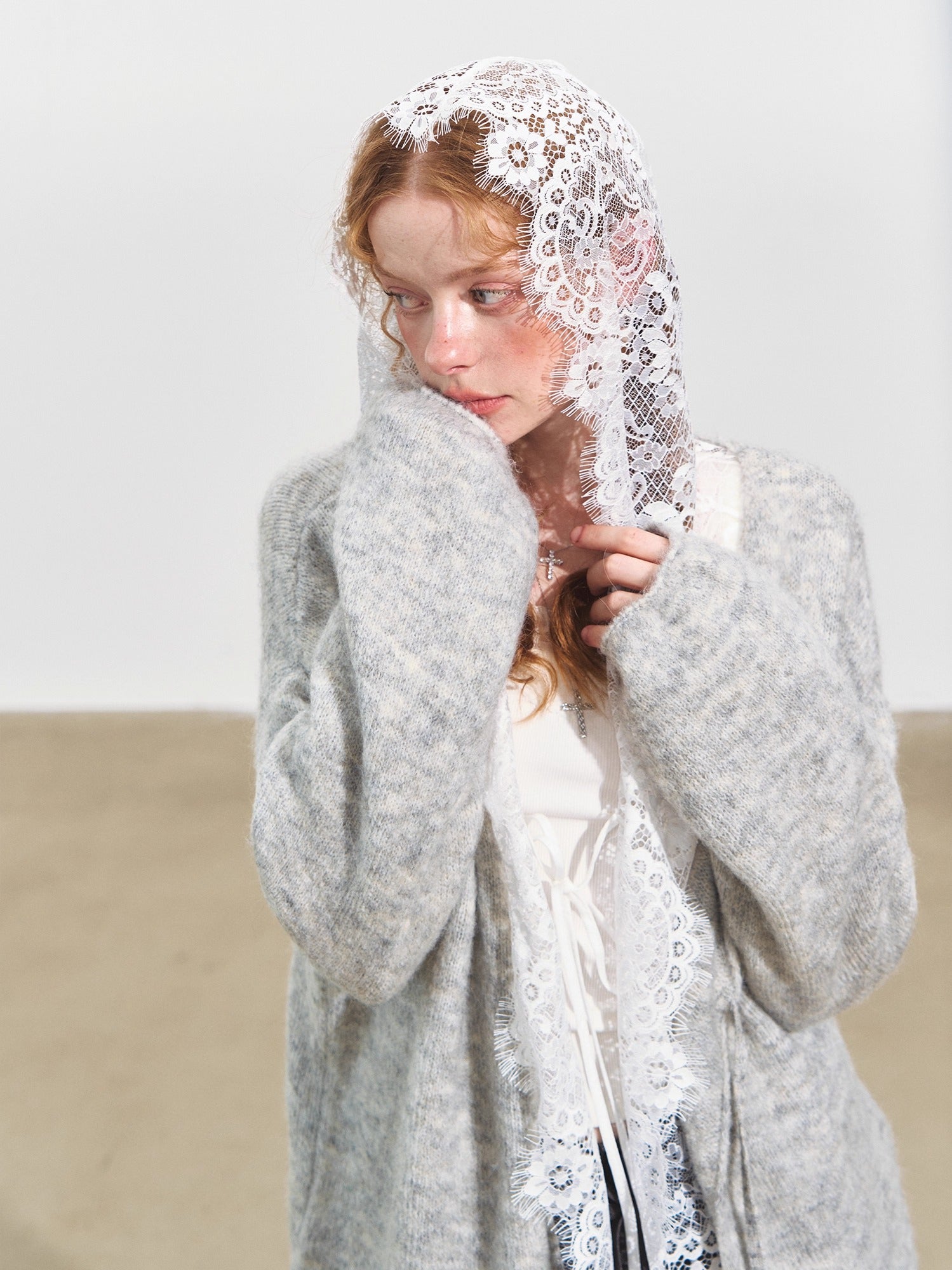 Hooded Lace Panel Overlay Blouse