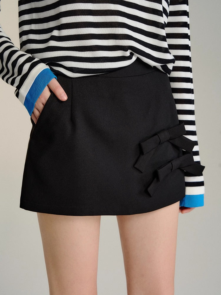 Black &amp; Gray 3D Bow Mini Skirt