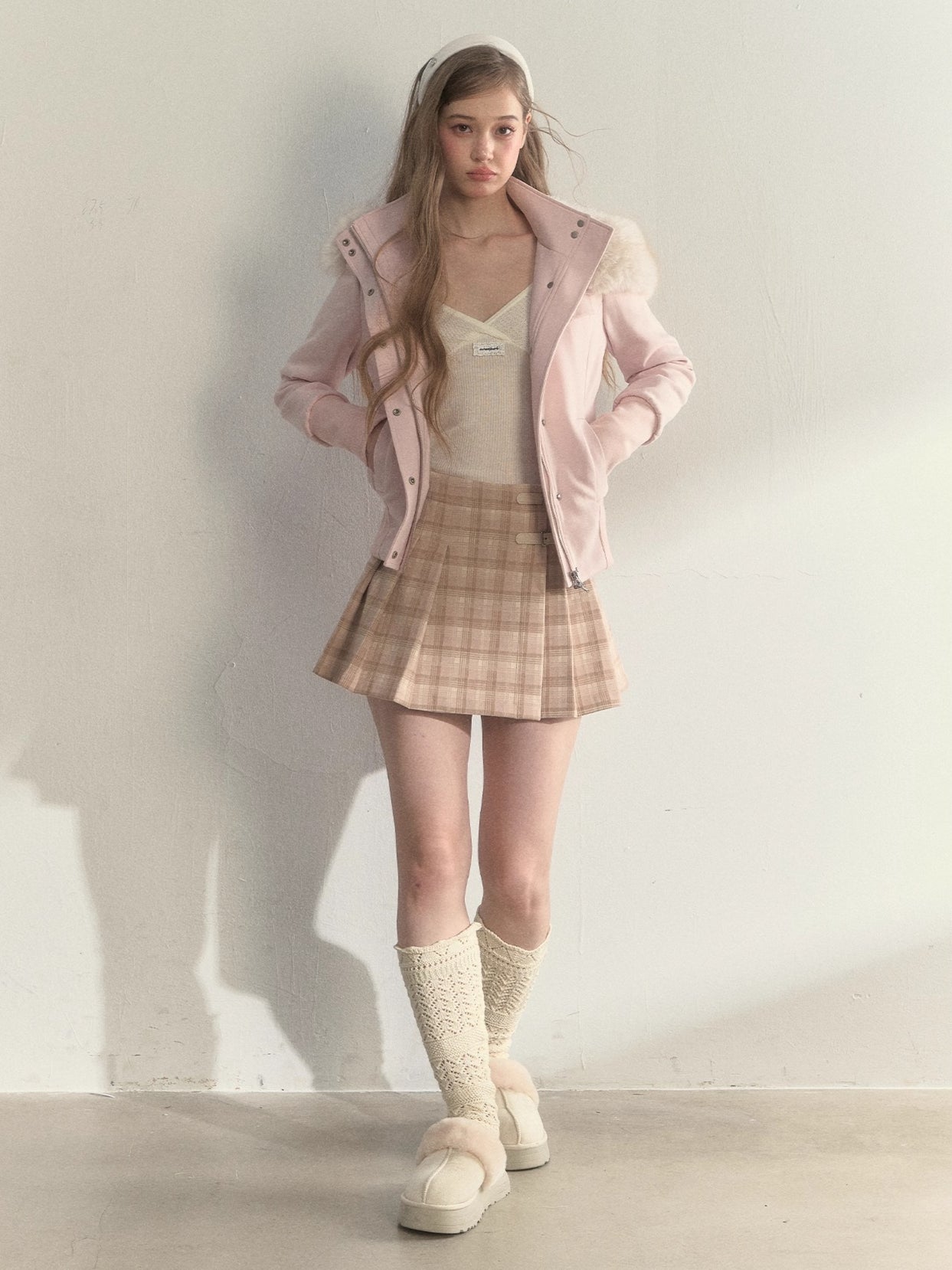 Fleece-Lined Faux Fur Collar Hooded Jacket
