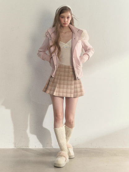 Fleece-Lined Faux Fur Collar Hooded Jacket