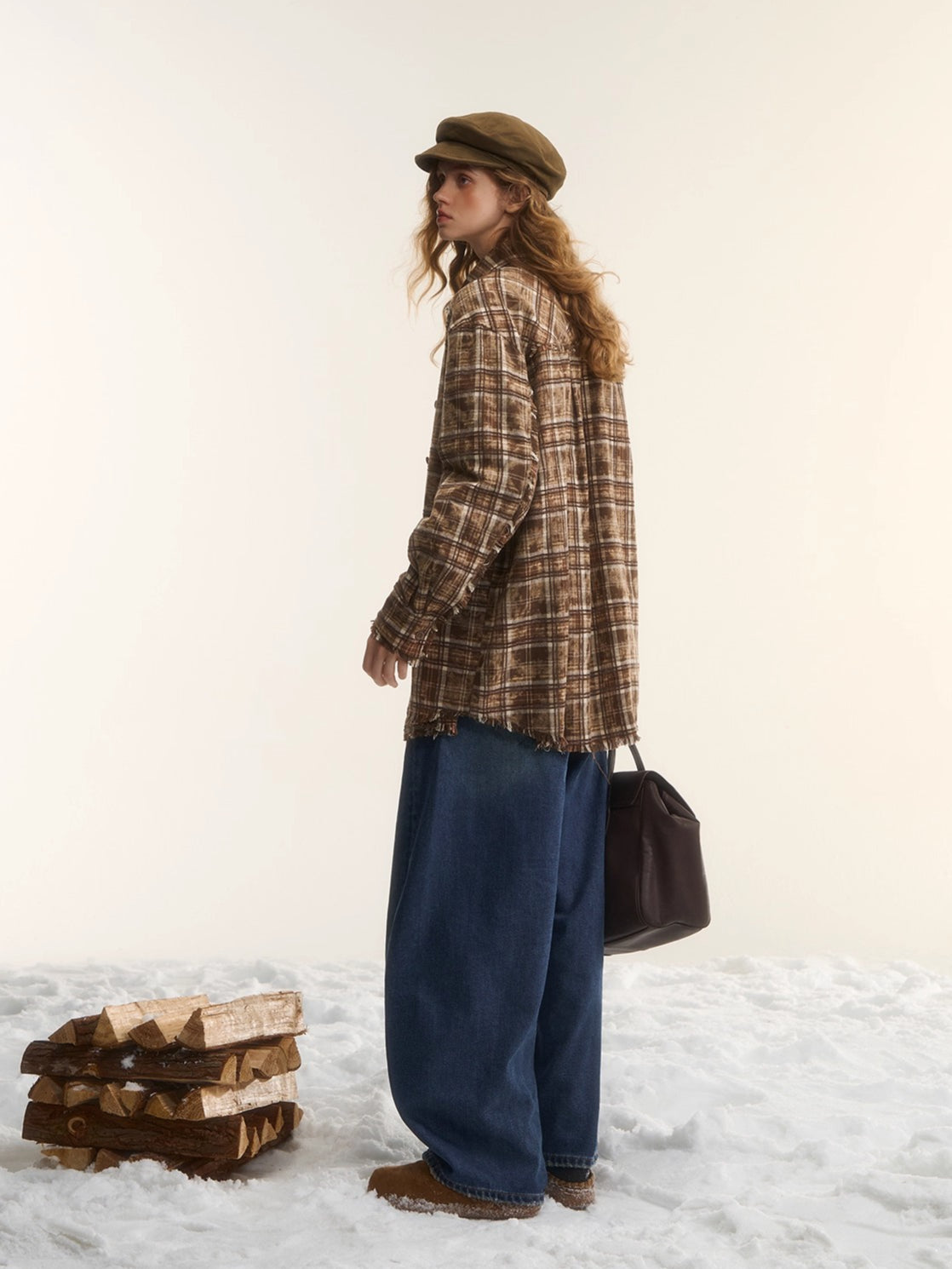 Oversized Lace-Trim Patchwork Plaid Shirt