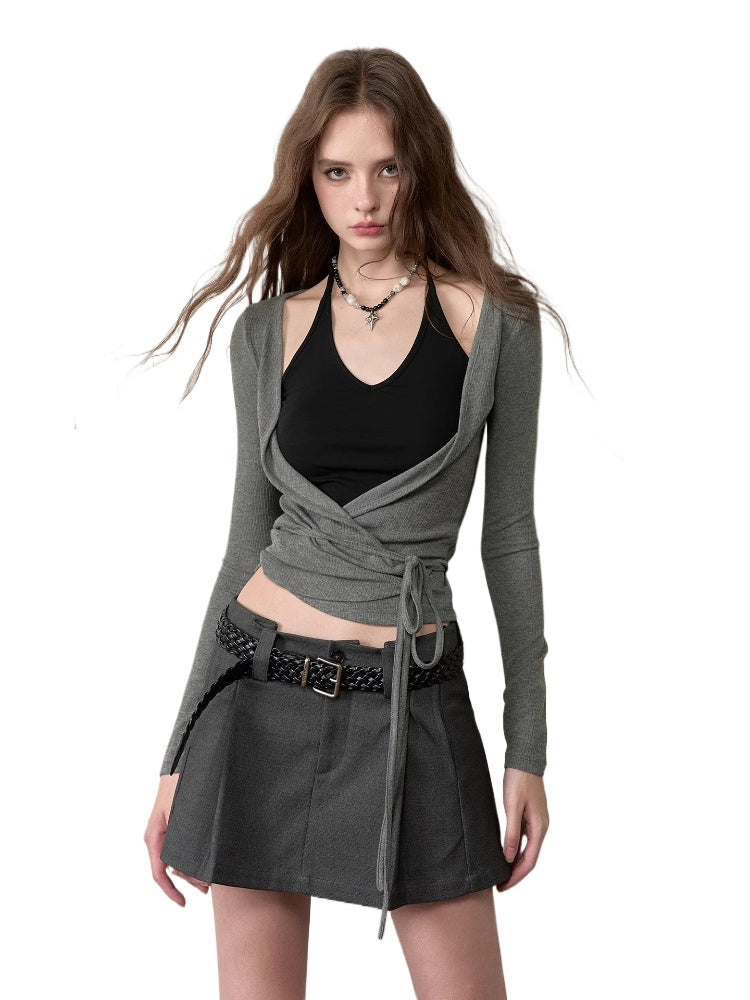 Fake Two-Piece Color-Blocked Strappy T-Shirt