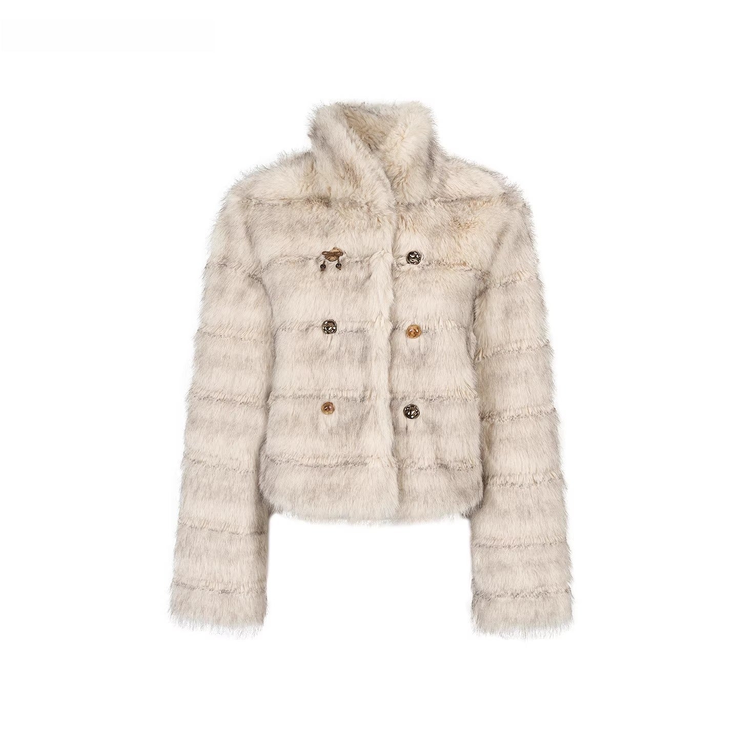 Double-Breasted Faux-Fur Short Jacket