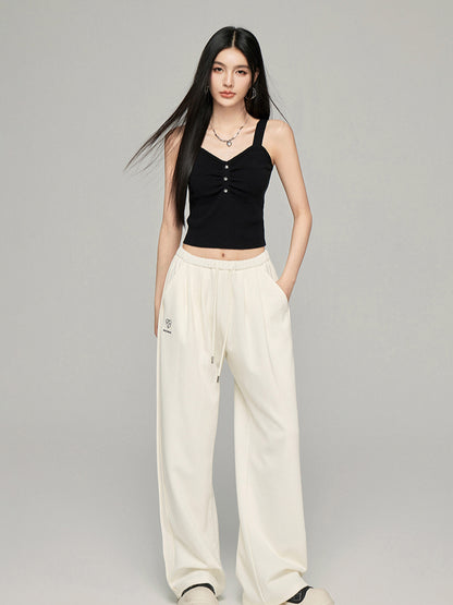 Black &amp; Off-white Knit Wide-Leg Pants