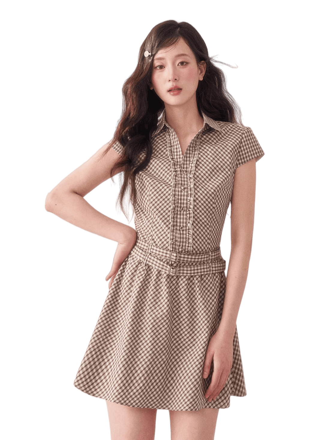 Ruffle Collar Plaid Shirt Dress