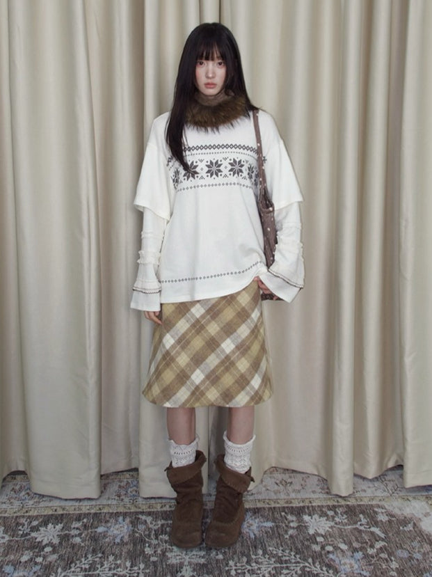 Yellow Plaid Wool-Blend Midi Skirt