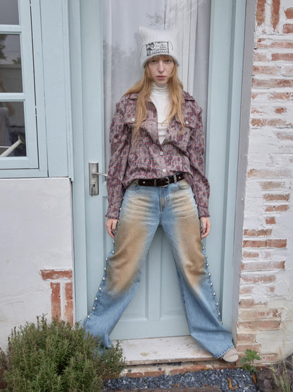 Vintage Camo Studded Horsehair Leather Belt