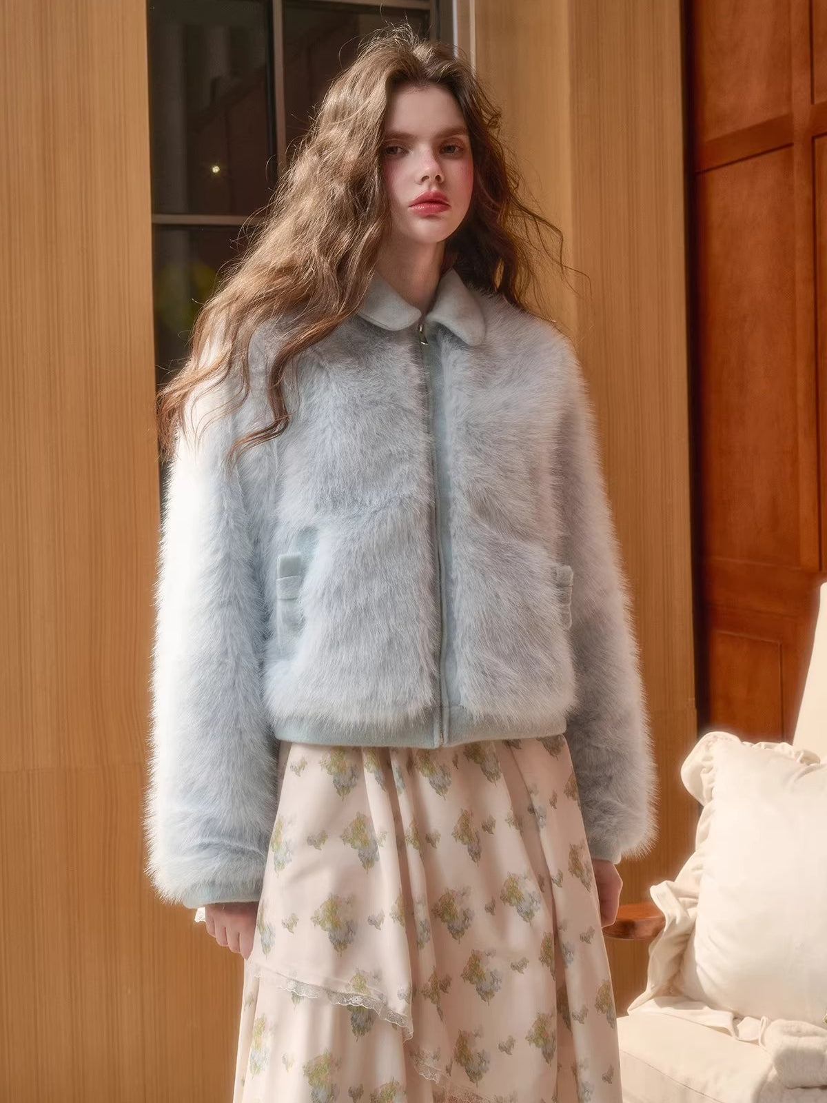 Faux Leather Peter Pan Collar Jacket