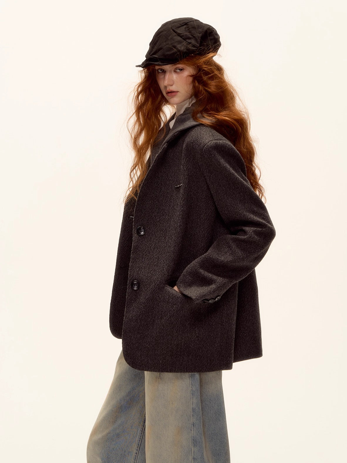 Grey Layered Wool-Blend Hoodie Blazer