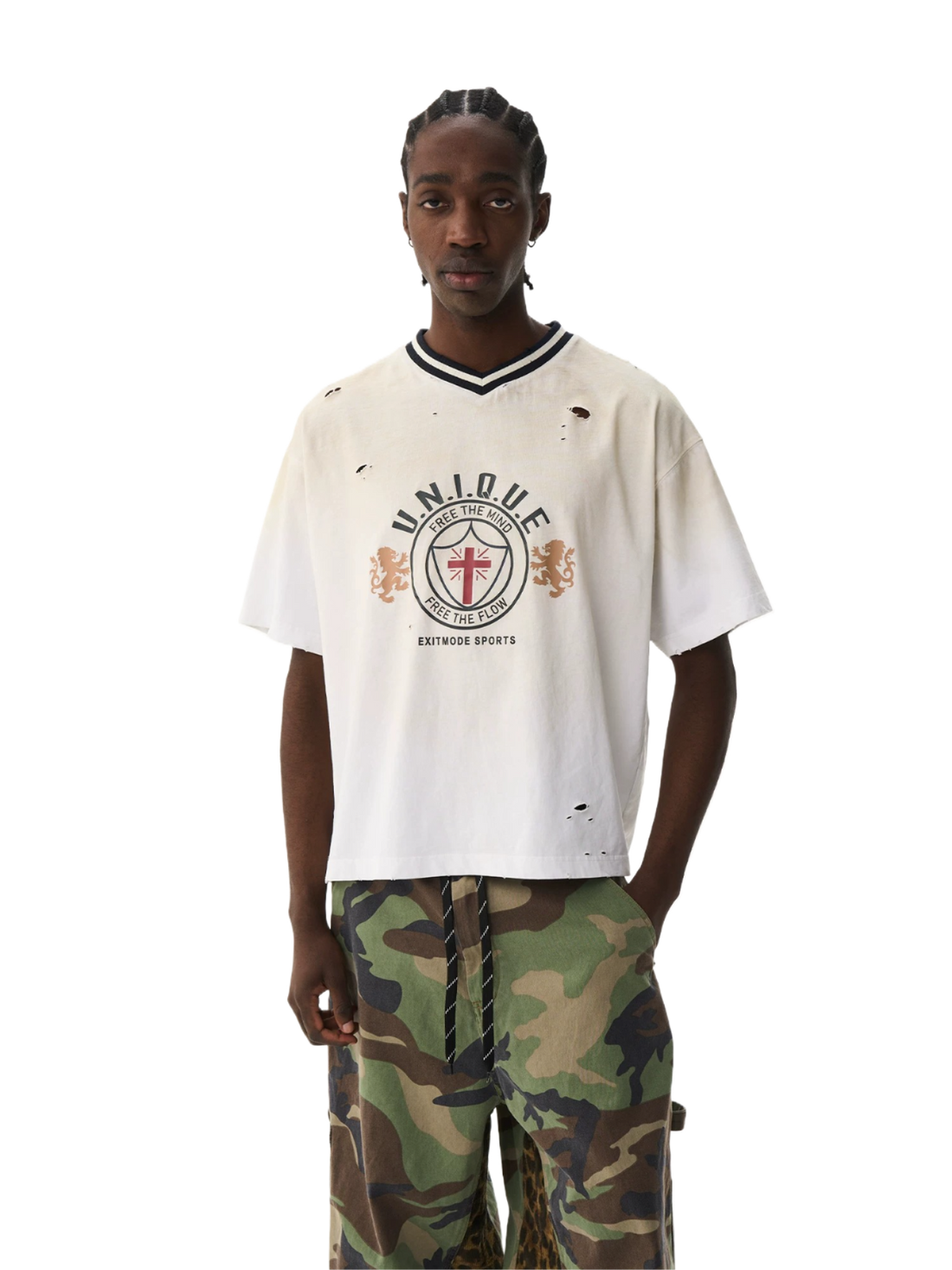 Washed Two-Tone Sport V-Neck Tee