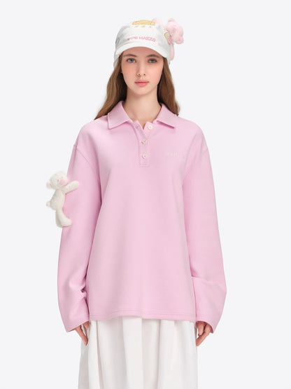 Polo-Collar Long-Sleeve T-Shirt