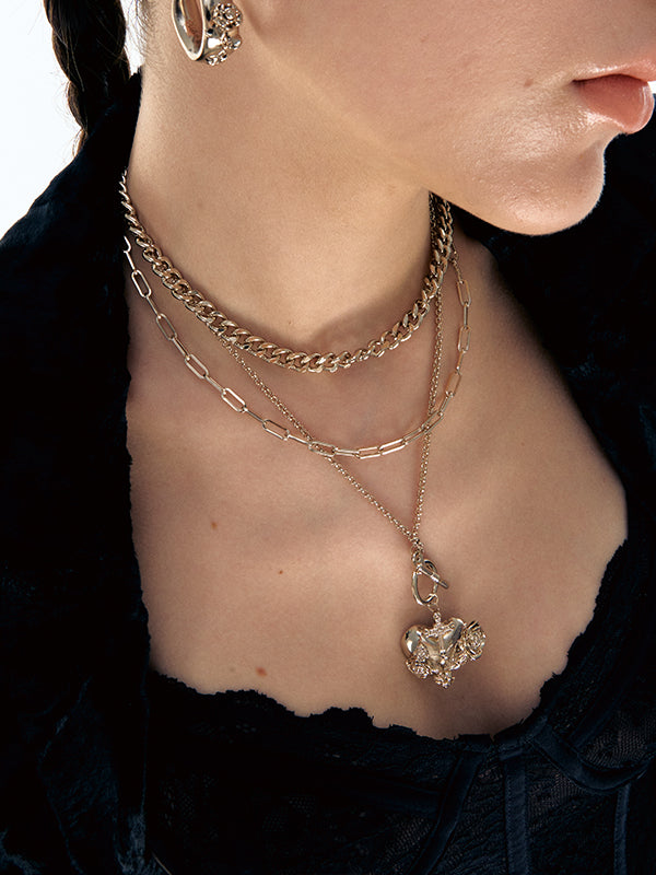 Punk Cross Angel Heart Multi-Layer Necklace