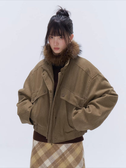 Vintage Washed Cotton Padded Workwear Jacket