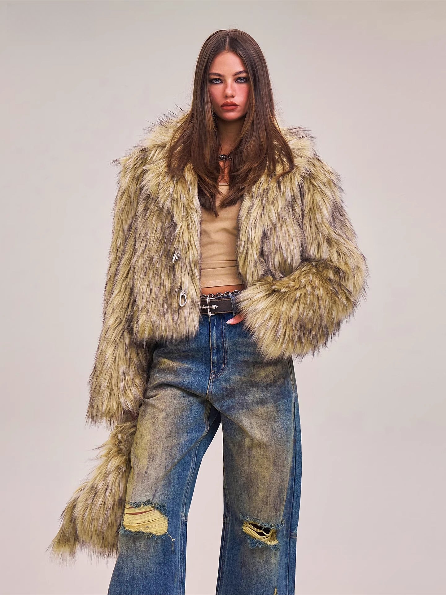 Cross Relic Wilderness Hunter Cropped Faux Fur Jacket