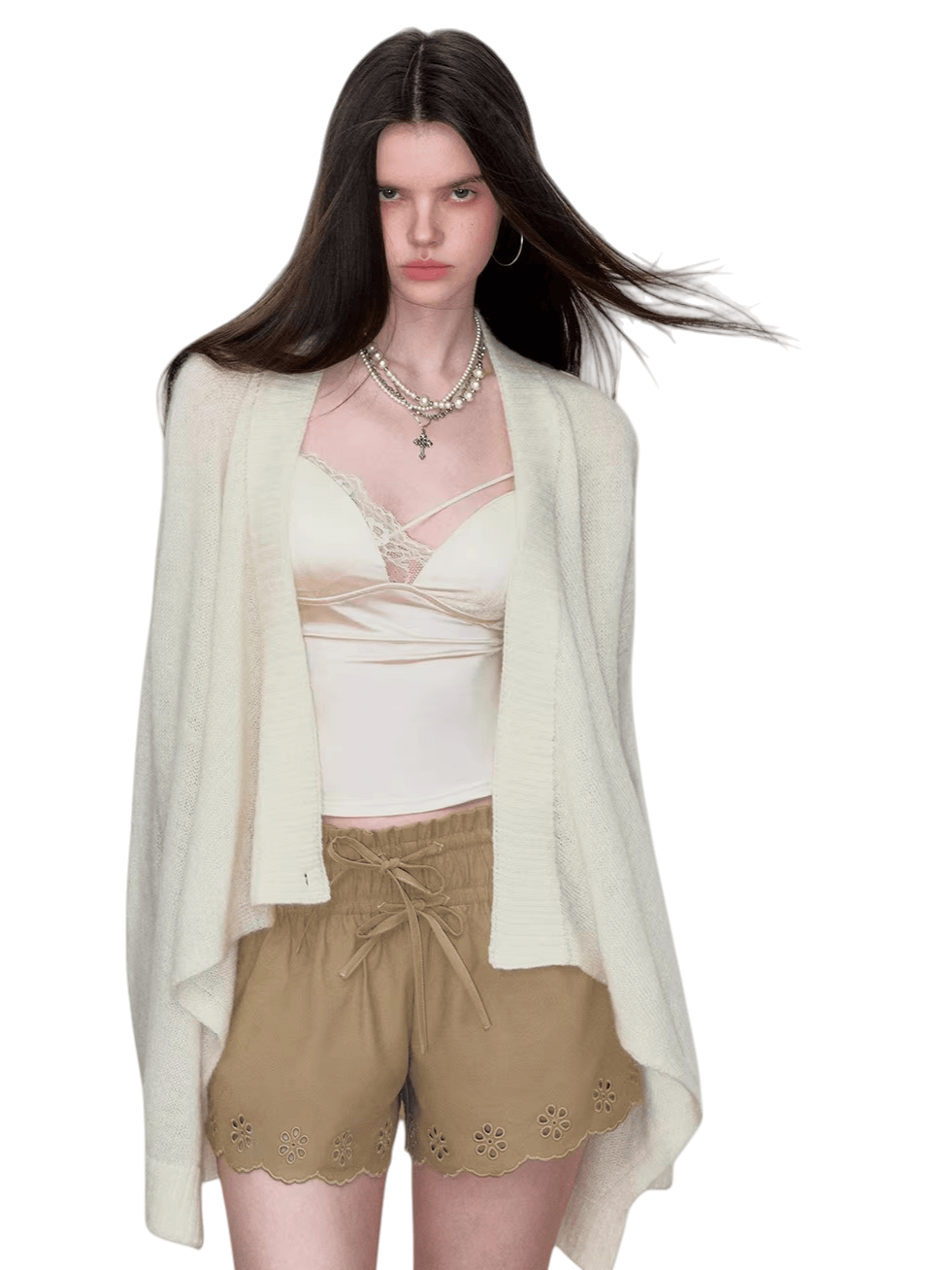 Shawl-Style Asymmetric Wool Knit Sweater