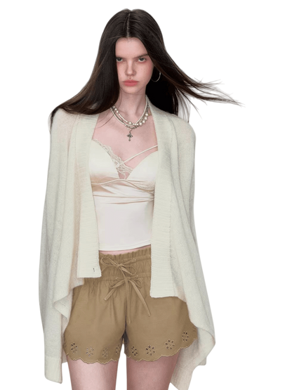 Shawl-Style Asymmetric Wool Knit Sweater