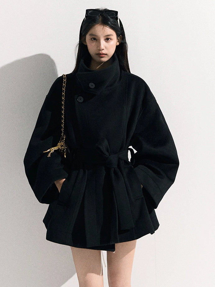 Stand-Collar Pure Wool Tailored Coat