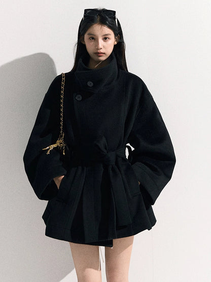 Stand-Collar Pure Wool Tailored Coat
