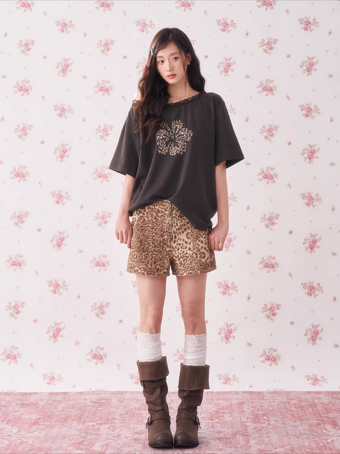 Vintage Leopard Low-Rise Denim Shorts